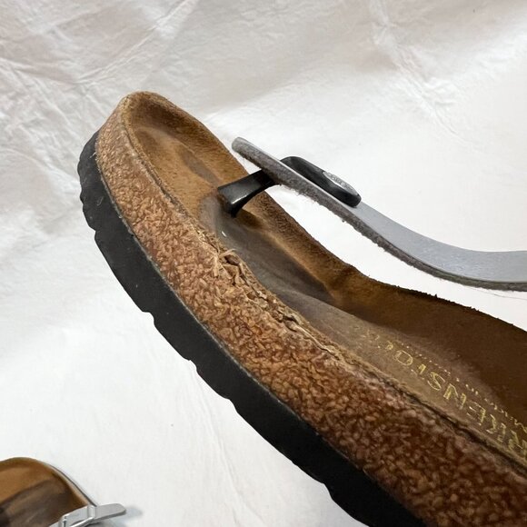 Birkenstock Gizeh sandals Silver birko flor EU 40 US womens 9 9.5 faux leather - Picture 11 of 13